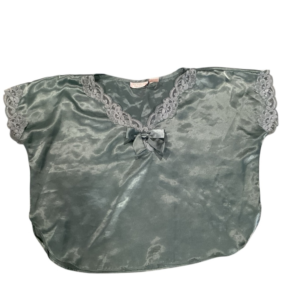 VTG Victoria Secret Gold Label Green Lace Sleep Top Size Small